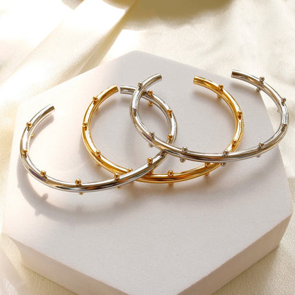 Set di gioielli di lusso Bracciale rigido in acciaio inossidabile Anello da dito Orecchini a cerchio con mini sfere per regali di gioielli di moda da donna platinumshop