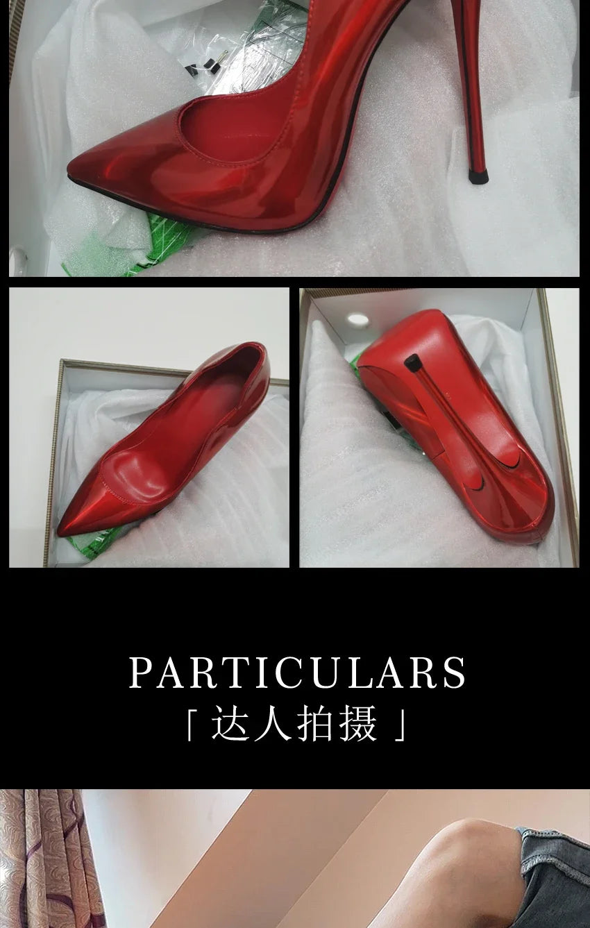 2025 New 12cm Black Extra Thin Heels  High Heels Super Shallow Mouth Women's Large Professional Single Shoes34-46