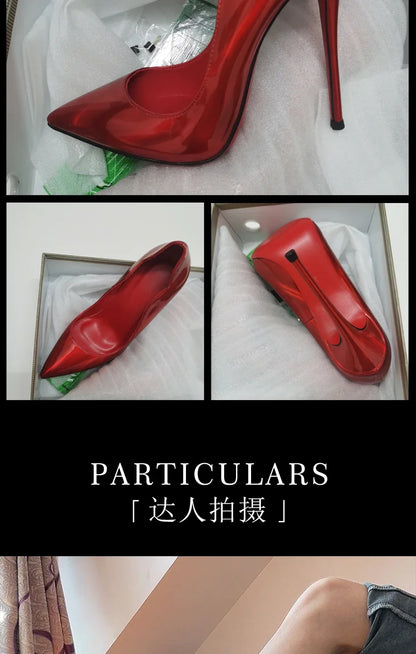 2025 New 12cm Black Extra Thin Heels  High Heels Super Shallow Mouth Women's Large Professional Single Shoes34-46