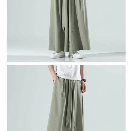 Abbigliamento da uomo in stile cinese estate sottile seta di ghiaccio pantaloni larghi Casual da uomo larghi Plus Size Hakama Harajuku pantaloni Hip Hop oversize