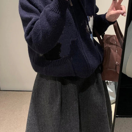 Vintage Woolen Midi Skirt Women Harajuku Streetwear High Waist Skirts Autumn Winter Ladies Korean Casual Design A Line Faldas PlatiNum