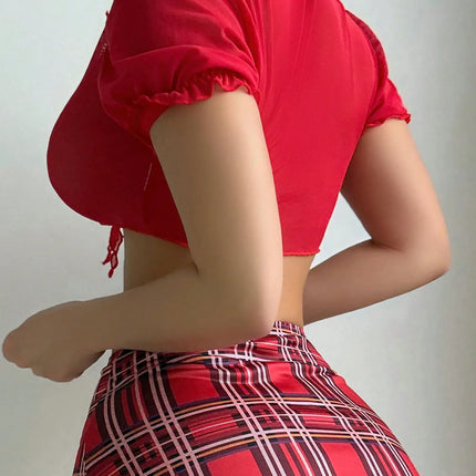 Sexy Lingeie Set Uniform Erotic Cosplay Student Lingerie Set Tops with Mini Skirt and Tie Set Role Play Sexy Costume