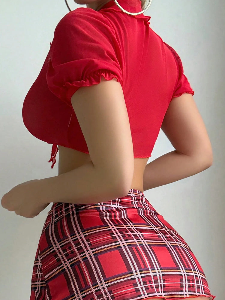 Sexy Lingeie Set Uniform Erotic Cosplay Student Lingerie Set Tops with Mini Skirt and Tie Set Role Play Sexy Costume