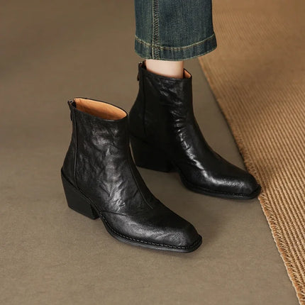 Women's Chelsea Boots High Heels Genuine Leather 2027 New Autumn Winter Fashion Women's Ankle Boots Retro Winter Boots Ladies