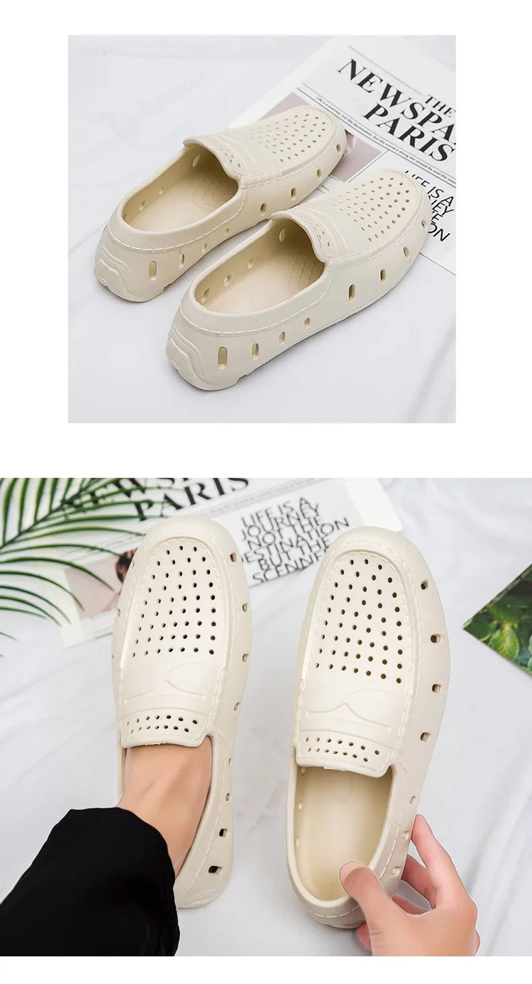Mocassini Comodi da Uomo in Pelle, Scarpe Antiscivolo da Guida, Sandali Estivi, Zoccoli Casual con Punta Tonda, Scarpe da Lavoro Slip-on