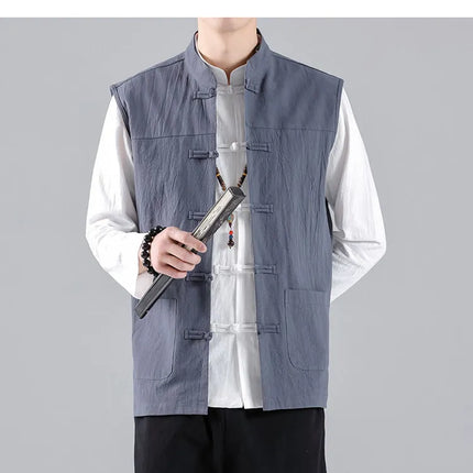 Canotte da uomo senza maniche in cotone stile cinese, gilet casual vintage, gilet estivi traspiranti, magliette larghe da uomo, abito Tang