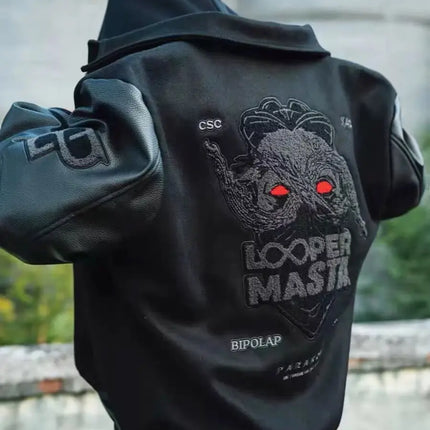 European and American Fashion Y2K Hip Hop Letter Embroidered PU Leather Jackets Couple Loose Leather Jackets Streetwear Men