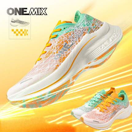ONEMIX Scarpe da corsa con piastra in carbonio per uomo Assorbimento degli urti Scarpe sportive ultraleggere Rimbalzo Scarpe da ginnastica da maratona per donna all'aperto PlatiNum