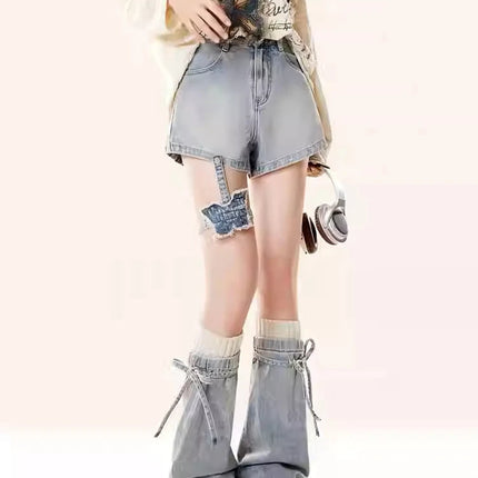 Summer Women Shoujo Gyaru Tide Punk High Waist Jeans Shorts Kpop Japanese Y2K 2000s Designer Denim Hot Pants Tide High Street PlatiNum