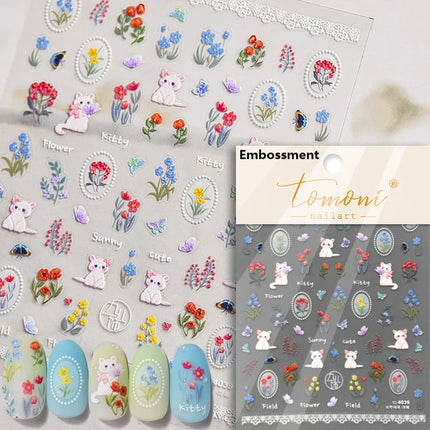 5D Kawaii Lily Nail Art Stickers 1pcs Japanese Pink White Flower With Diamond Self Adhesive Nail Decorations Slider Decals DIY