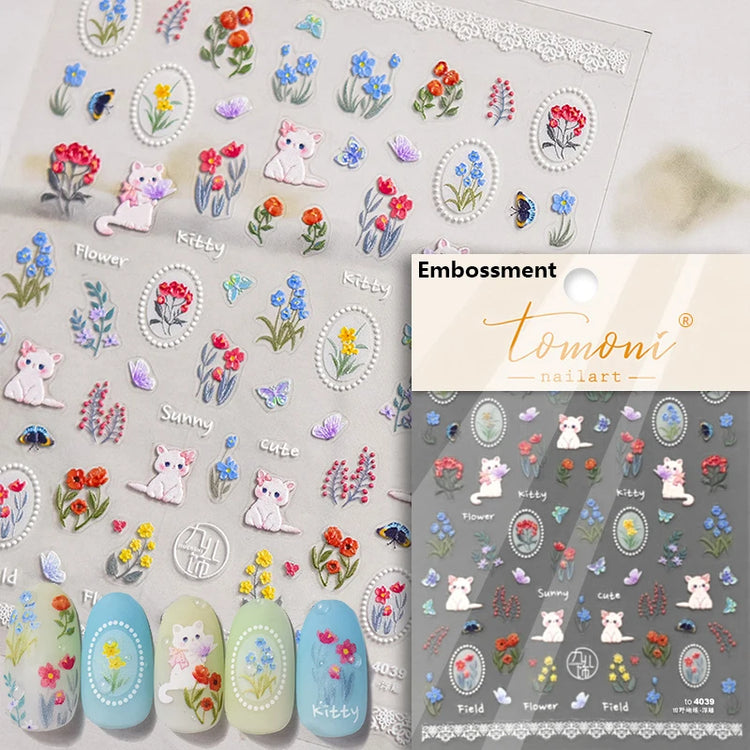 5D Kawaii Lily Nail Art Stickers 1pcs Japanese Pink White Flower With Diamond Self Adhesive Nail Decorations Slider Decals DIY