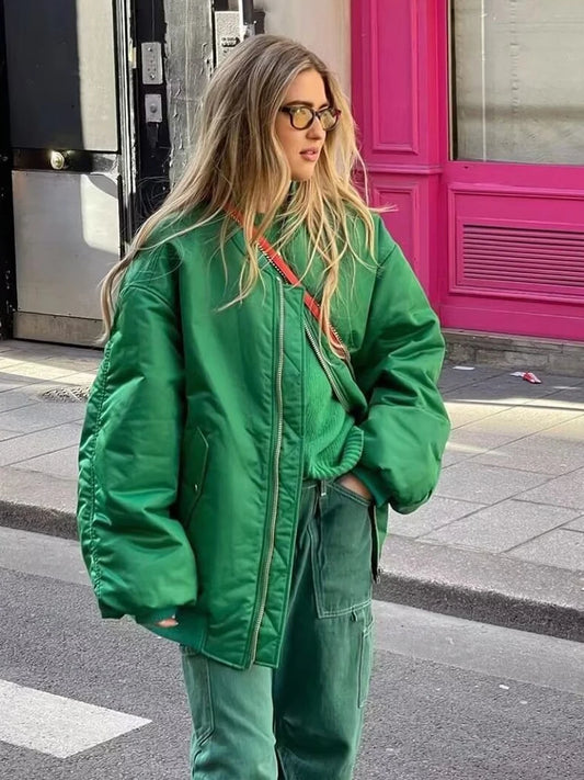 2025 Women Bomber Jacket Autumn Winter Women's Fashion Oversize Loose Coat Long Sleeve Zipper Streetwear Casual New Jackets