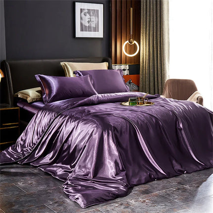 Set biancheria da letto in seta solida con copripiumino Lenzuolo Federe Lenzuolo singolo matrimoniale in raso di lusso King Queen Twin Size