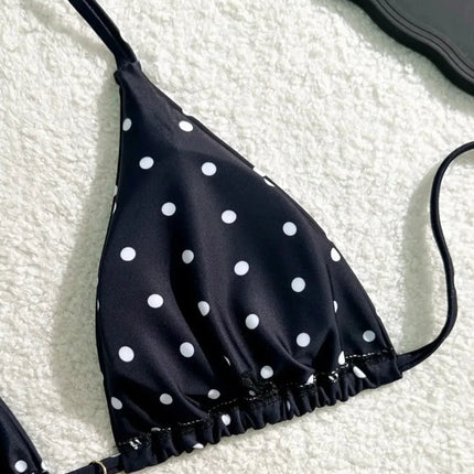 Set bikini sexy Costume da bagno 2 pezzi a pois bianco nero per donna Bikini da spiaggia stile americano platinumshop