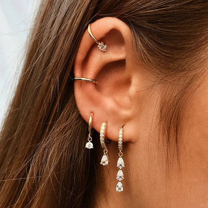 White Color Zircon Hoop Earrings 925 Sterling Silver Needle Cross/Star/Flower/Water Drop Pendant Gold Earrings Luxury Jewelry PlatiNum