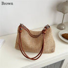 Borsa estiva da donna in paglia Borsa intrecciata alla moda Borsa in rattan intrecciata fatta a mano Borsa da spiaggia estiva di grande capacità per donne e ragazze
