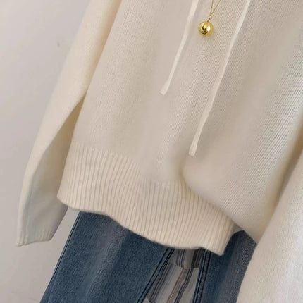 Hooded loose pullover 100%cashmere sweater  versatile solid-color wool knitted base layer for women 2025 new autumn and winter PlatiNum