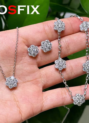Moissanite Stud Earrings for Women Luxury Women Full Moissanite Stud Earrings Flower D Color Women's Moissanite Set Jewerly PlatiNum