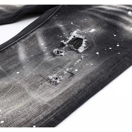 Street Designer Fashion Men Jeans High Quality Retro Black Gray Stretch Slim Fit Ripped Jeans Men Brand Vintage Y2K Denim Pants PlatiNum