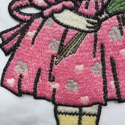 T-shirt da donna a maniche corte girocollo casual con stampa cartoon, oversize, stile Y2K, patchwork, con strass, moda estiva