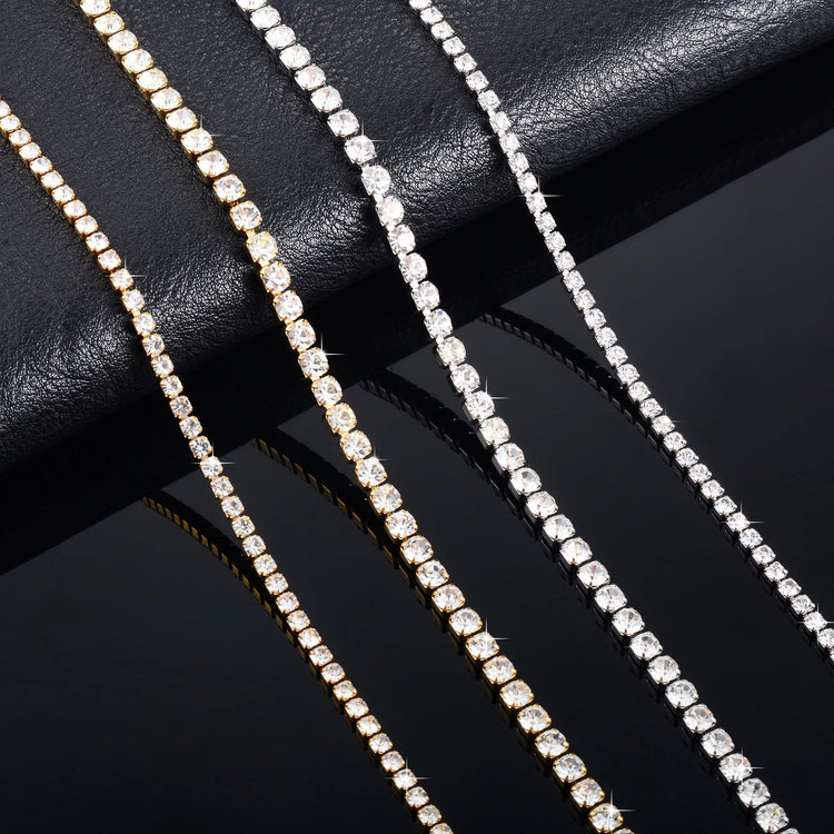 Sparkly Cubic Zirconia Tennis Necklace for Women Rhinestone Choker Minimalist Crystal Chain Stainless Steel Jewelry Accessories PlatiNum