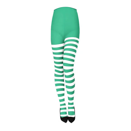 maveraCCüm | Christmas Stockings Red Green Striped Tights Stretchy Leggings Y2K Party Costume Knit Knee High Socks