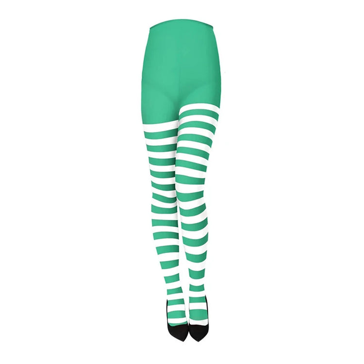 maveraCCüm | Calze natalizie Collant a righe rosso verde Leggings elasticizzati Costume da festa Y2K Calzini lunghi al ginocchio lavorati a maglia