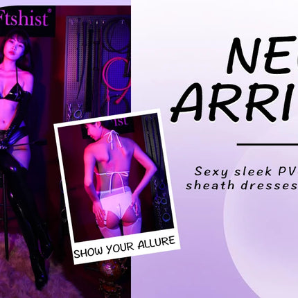 Ftshist Shiny Patent Leather Zipper Bikini Set Interactive Lingerie Separate Snug Fit Pieces for Stage Performance