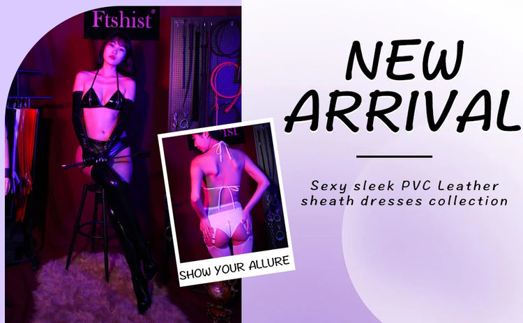Ftshist Shiny Patent Leather Zipper Bikini Set Interactive Lingerie Separate Snug Fit Pieces for Stage Performance