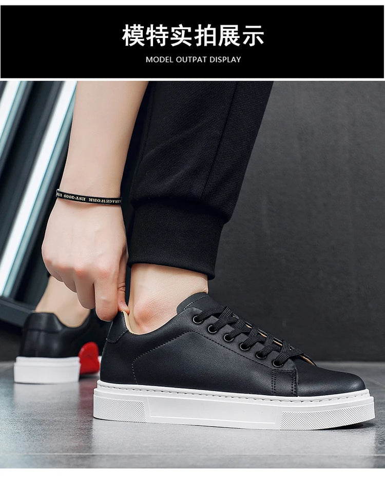 Hot Men's Casual Shoes Leather Sneakers Fashion White Black Male Vulcanized Shoes Non-slip Soft Men Shoes Lightweight Flat Shoe