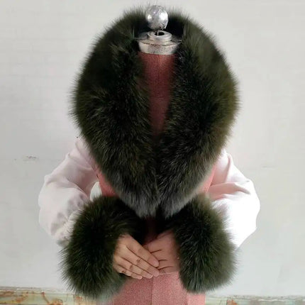 Real Fur Collar And Cuffs Set Winter Coat Accessories Women Fluffy Large Fur Shawl Neak Warm Fox Fur Scarf Furry Scarves Female