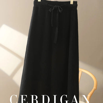 Autumn And Winter100% Pure Wool Skirt Women's Long Pocket Small A Skirt High Waist Slim Cashmere Knit A-Line Skirt PlatiNum