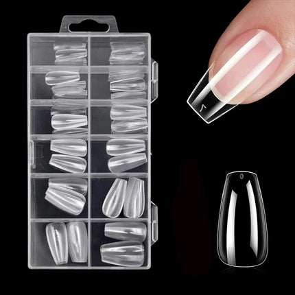 120-Piece Transparent Nail Sticker Set, Including 12 Different Sizes Such as Square, Oval, Pointed, Almond, and Coffin, Full-Cover Acrylic False Nails