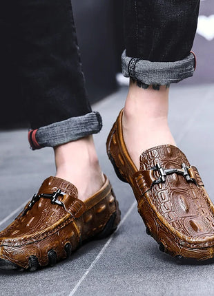 Scarpe Casual da uomo in vera pelle stile coccodrillo mocassini per scarpe comodi da uomo scarpe da uomo Casual Slip on semplici scarpe da guida