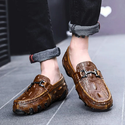 Scarpe Casual da uomo in vera pelle stile coccodrillo mocassini per scarpe comodi da uomo scarpe da uomo Casual Slip on semplici scarpe da guida