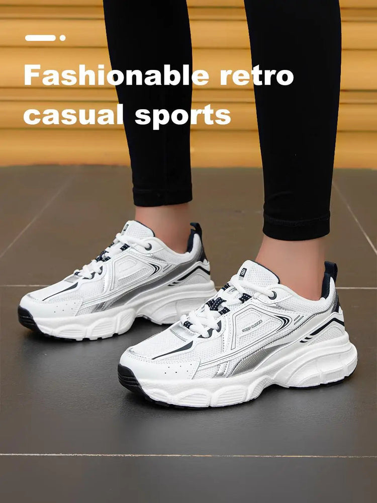 Baasploa Women Running Shoes Lightweight Breathable Sport Shoes Female Comfort White Casual Sneakers Height Increase Cushioning PlatiNum