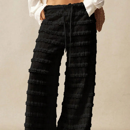 Pantaloni Estivi 2026 Casual Larghi a Gamba Larga in Maglia Tinta Unita da Donna per Vacanze e Spiaggia Stile Semplice Trasparenti platinumshop