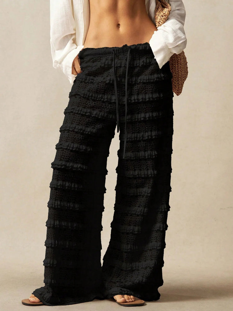 Pantaloni Estivi 2026 Casual Larghi a Gamba Larga in Maglia Tinta Unita da Donna per Vacanze e Spiaggia Stile Semplice Trasparenti platinumshop