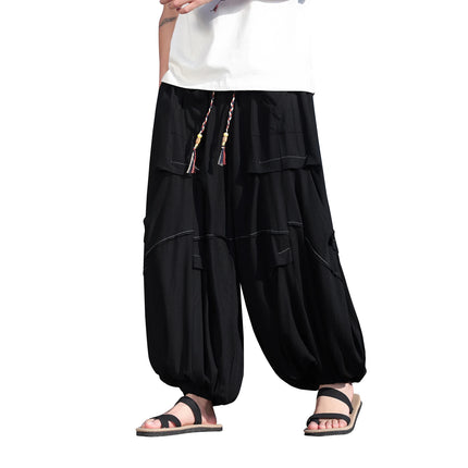 Pantaloni lanterna giapponese Pantaloni Harem casual larghi Pantaloni comodi e traspiranti in lino di seta ghiacciata Pantaloni larghi dalla vestibilità rilassata Taglie forti 5XL