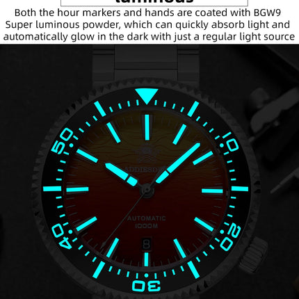 ADDIESDIVE 1000m Waterproof Diver Watches Sapphire Glass Automatic Mechanical Watches Super Luminous AD2526 Gradient Wristwatch