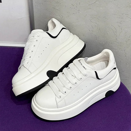 ZXRYXGS 2025 Spring Genuine Leather  Breathable Comfortable Shoes Woman New Thick Sole Wedges Increase Casual Sneakers White