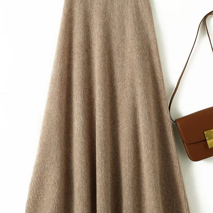 Chic New Women 100% Merino Wool Knitted A Line Skirt Solid Color Autumn Winter High Waist Preppy Style Soft Wool Midi Skirt PlatiNum