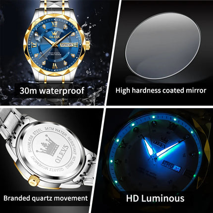 OLEVS Orologio da uomo al quarzo originale Orologio da uomo di lusso con calendario aziendale alla moda in acciaio inossidabile Orologio da specchio a forma impermeabile platinumshop