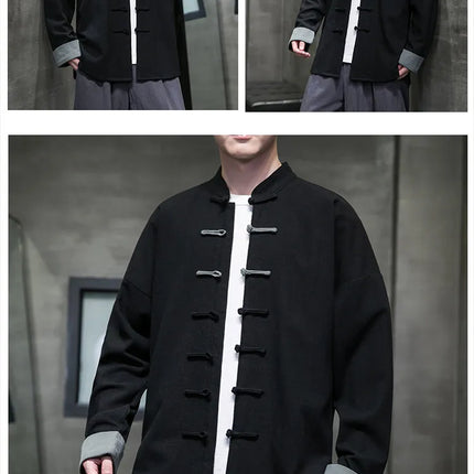 Camicie da Uomo Retrò Cinesi Traspiranti Stile Tang, Comode per Kung Fu e Tai Chi, Casual a Maniche Corte, Tinta Unita