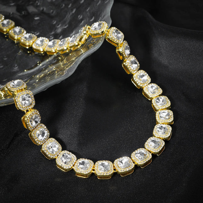 2024 NEW Men Women Hip Hop tennis Chain Necklace 13mm Square CZ Stone Iced Out Bling Cuban Chains Necklace Fashion Charm Jewelry PlatiNum