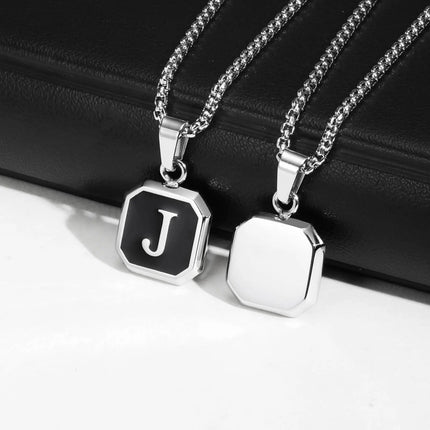 Collana con ciondolo quadrato con iniziali per uomo donna, collana in acciaio inossidabile impermeabile 50/55/60 cm, regalo di gioielli alla moda PlatiNum