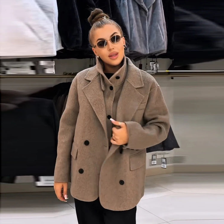 Casual Solid Woolen Loose Coats Women Belt Stand Collar Full Sleeve Zippers Lace Up Coat Female 2026 Autumn Lady Outwears