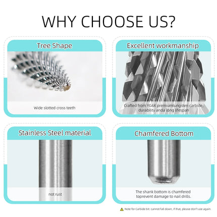 HYTOOS Tungsten Carbide Tree Cone Nail Drill Bits Professional E-file Bits for Acrylic Hard Gel Removal Manicure Pedicure Tool