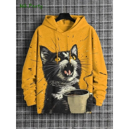 Cartoon Cat Dinosaur 3D Print Hoodies Men Women Fashion Oversized Vintage Hoodie Sweatshirt Coat Mens Clothing Unisex Sweatshirt