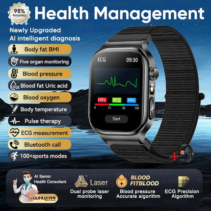 2026 Nuovo Misurazione Accurata Salute Smart Watch ECG + PPG Acido Urico Pressione Sanguigna Lipidi Nel Sangue Chiamata BT Smartwatch Per Le Donne Degli Uomini platinumshop